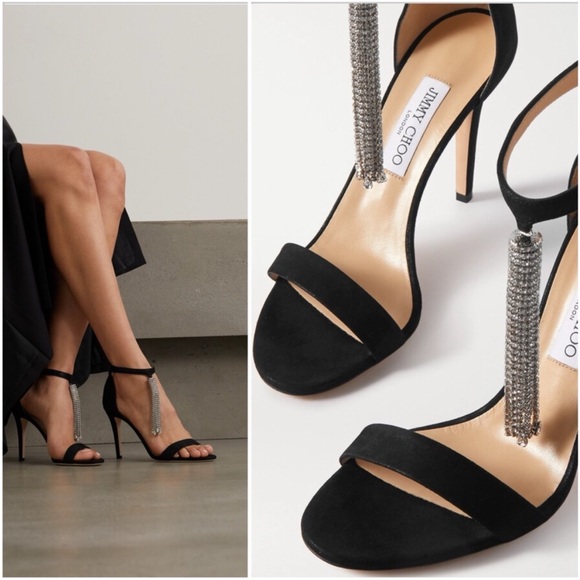 EUC Jimmy Choo Viola 100 Crystal-embellished Suede Sandals 38 $1095
